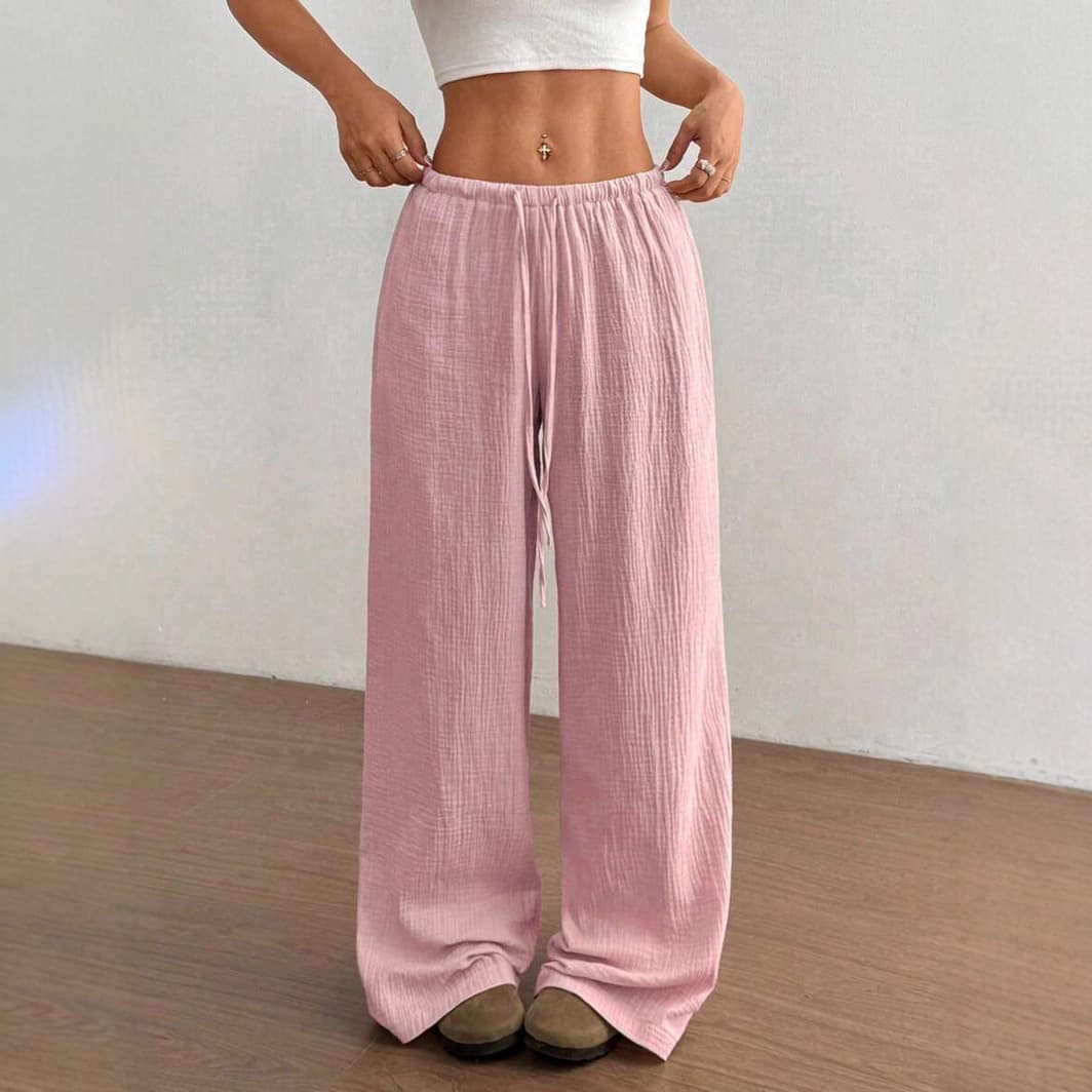 High-Waisted Wide-Leg Pants For Women – Stretchy Casual Trousers With Tie-Waist (S-XXXXXL, White/Burgundy/Black/Pink/Beige/Yellow)