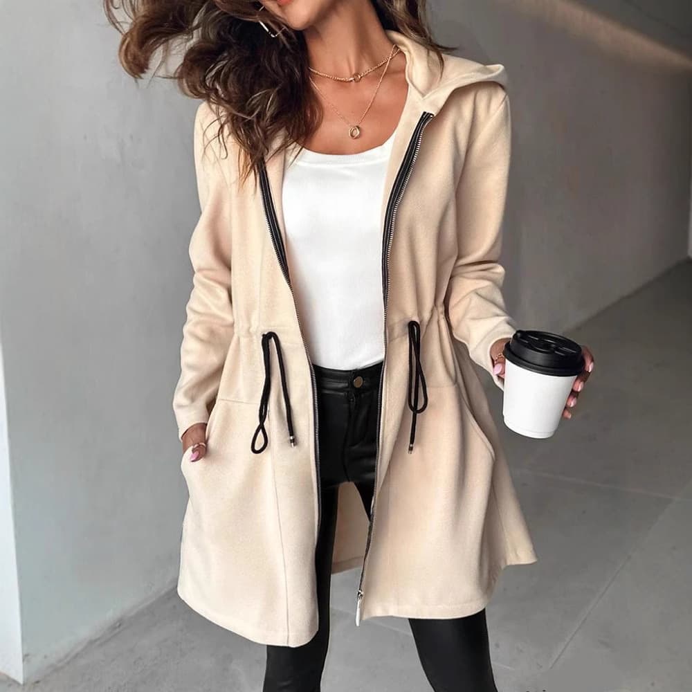 "Stylish Zip-Up Hooded Coat For Women & Men - Lightweight Polyester Blend, Mid-Length Casual Jacket With Adjustable Hood (S-XXL, Multiple Colors)"