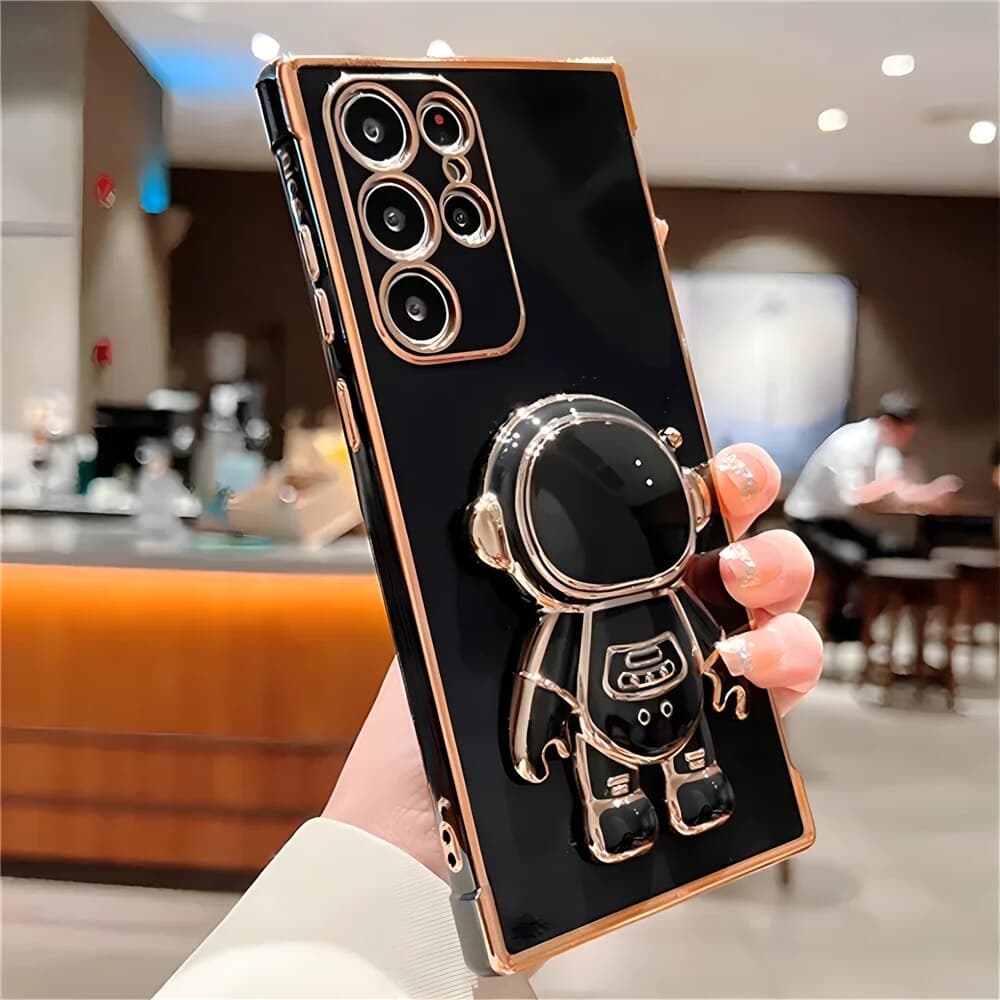 Astronaut Kickstand Cases For Samsung Galaxy S25 S24 S23 S22 S21 S20 Ultra Plus FE Golden Frame Cover Phone Accessories