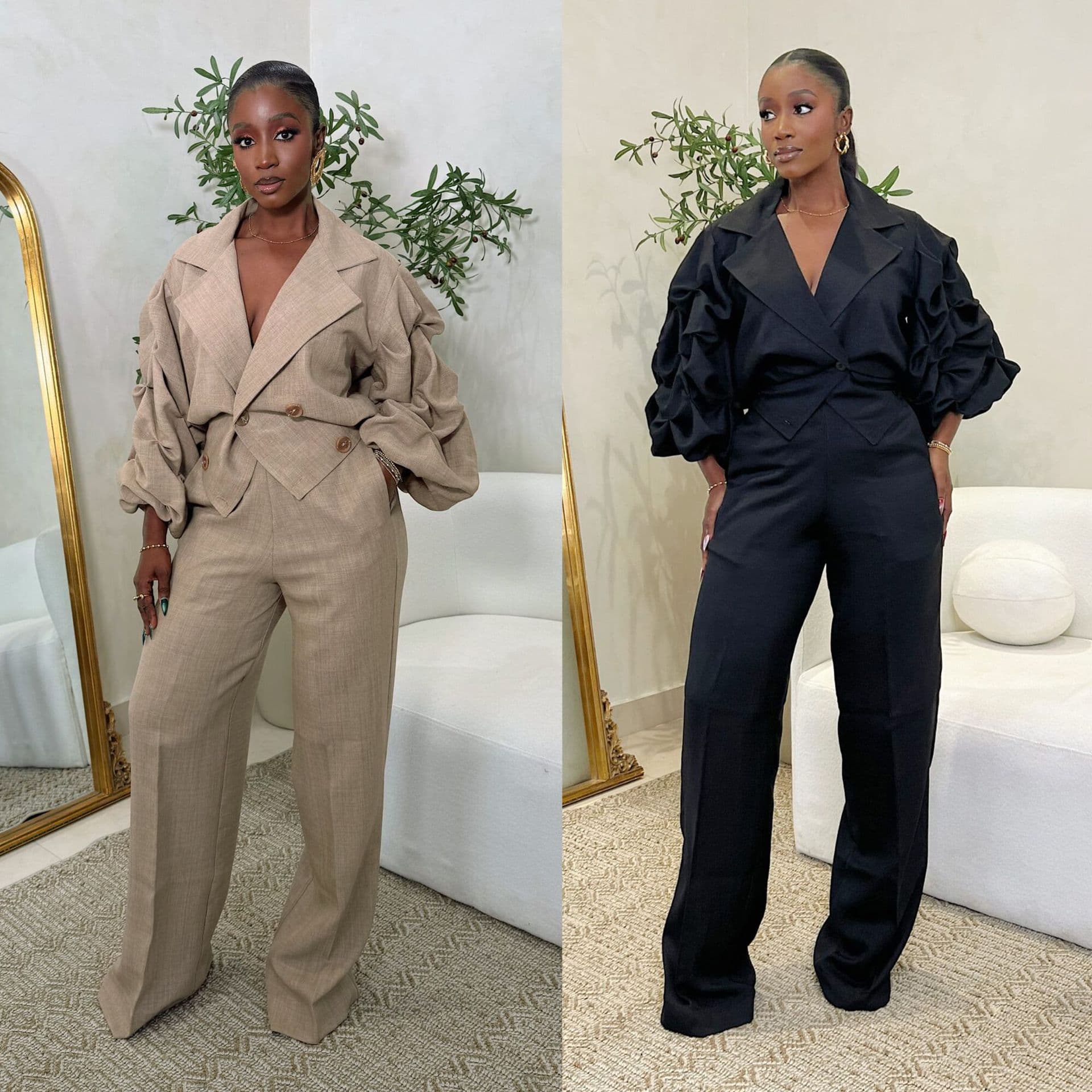 Women's Clothing Style Commuting Set – Wide Lapel Blouse & Pleated Sleeve Trousers Outfit