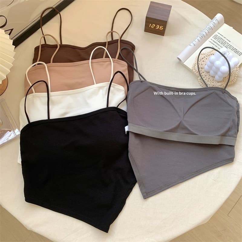 Sweet And Spicy Girl Solid Color Top, Sexy Internet Celebrity Camisole For Women With Built-in Chest Pads, Wearable As