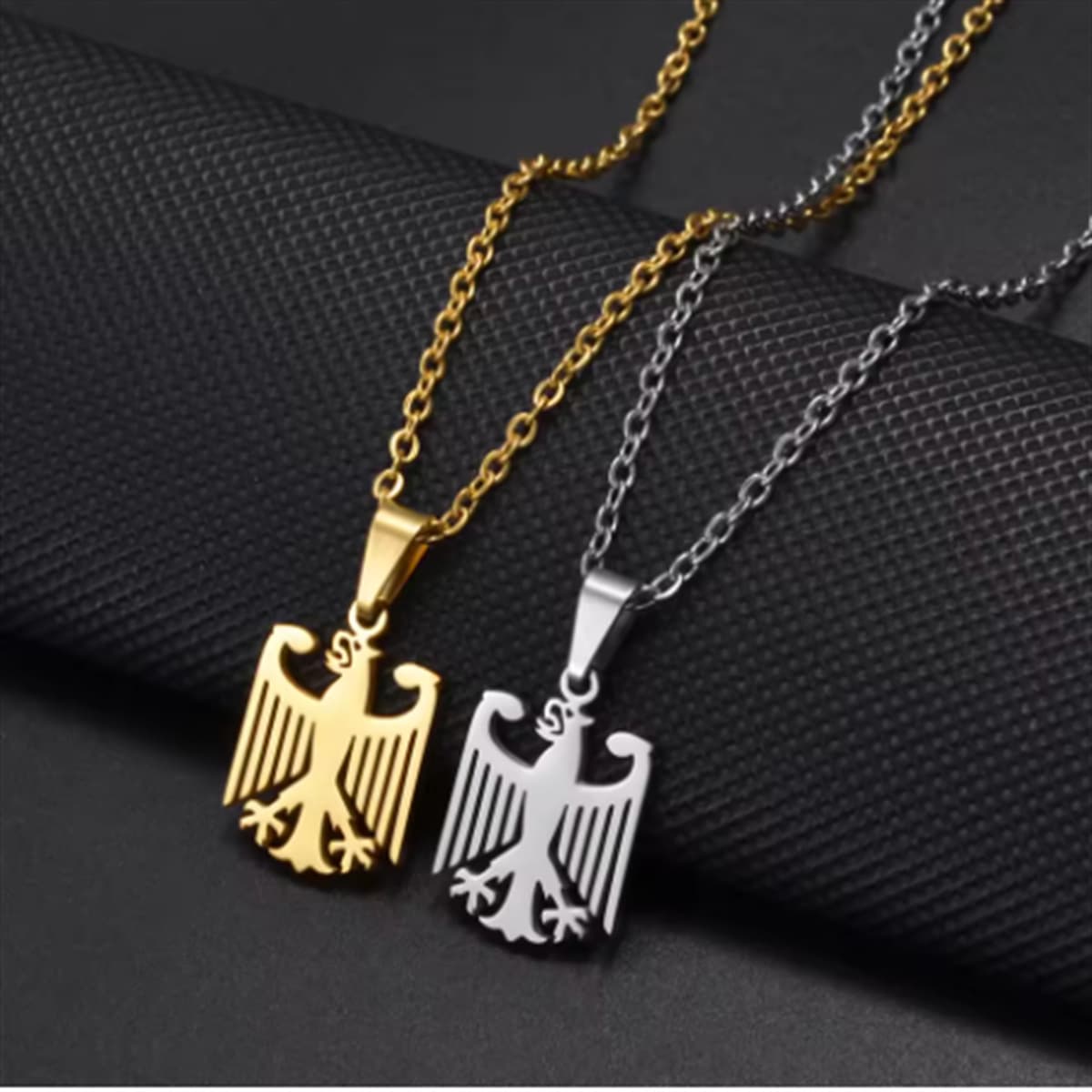 Stainless Steel German Eagle Pendant Necklace For Men & Women - Stylish Geometric Design With Polished Finish - Silver & Gold Options