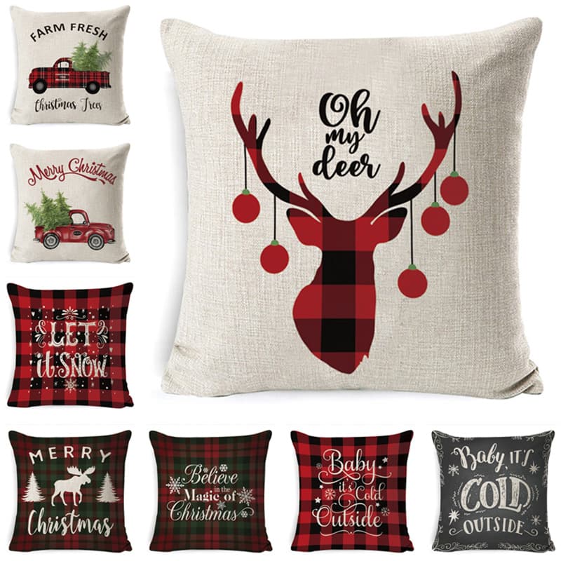 Christmas pillowcase linen cushion short plush sofa pillow festival pillowcase