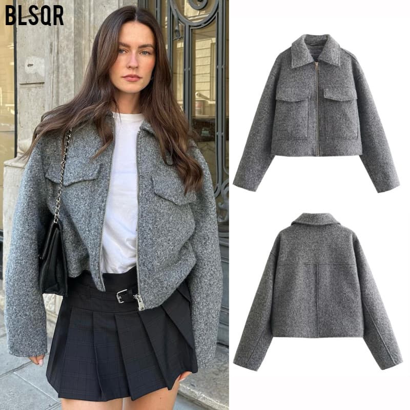 Women's Clothing Pearl Leather Short Loose Casual Wool Coat