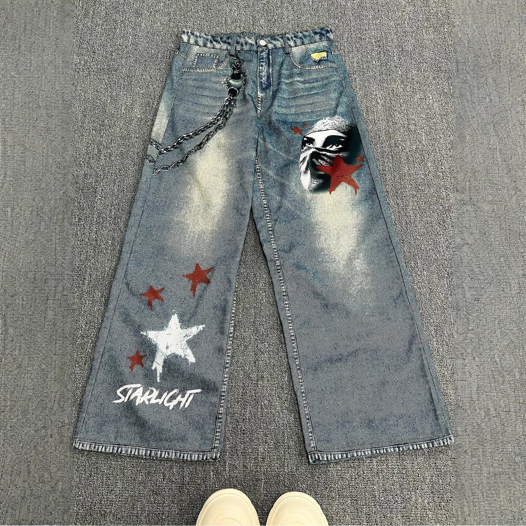 Jean imprimé pour homme, coupe droite et large, style américain tendance, idéal pour les loisirs quotidiens 2810