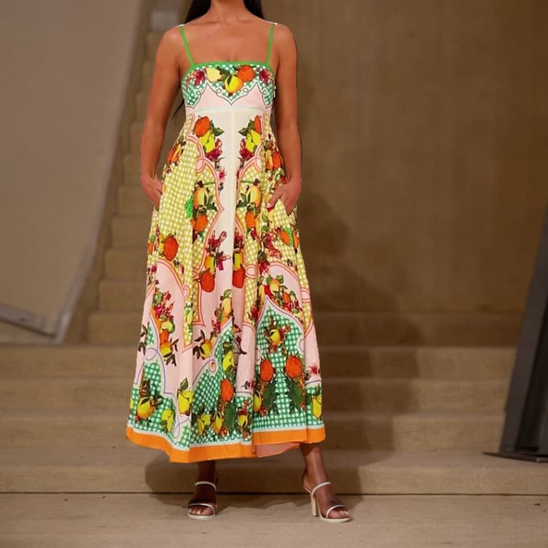 Robe longue trapèze élégante à imprimé floral pour femme, nouvelle collection printemps 2025
