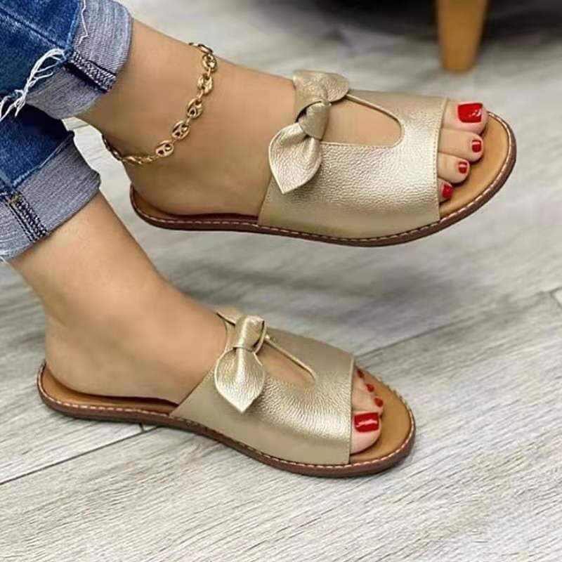 2025 Summer Oversized Bow Sandals, Fish Mouth Flat Bottomed Women's Shoes