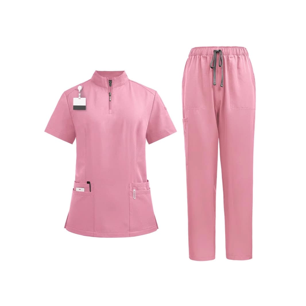 Women's Clothing Stand Collar Short Sleeve Elastic Quick Drying Doctor Hospital Work Clothes Uniform Two Piece Straight Trousers