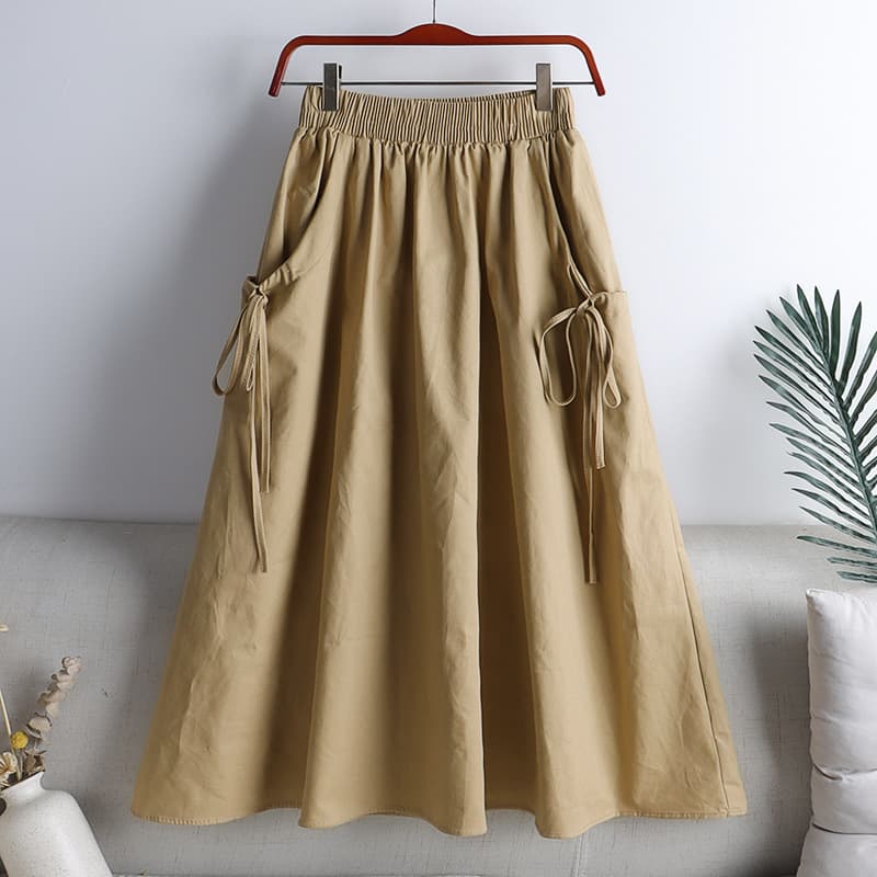 Women's Clothing solid color skirt with drawstring pockets medium and long workwear A line skirt