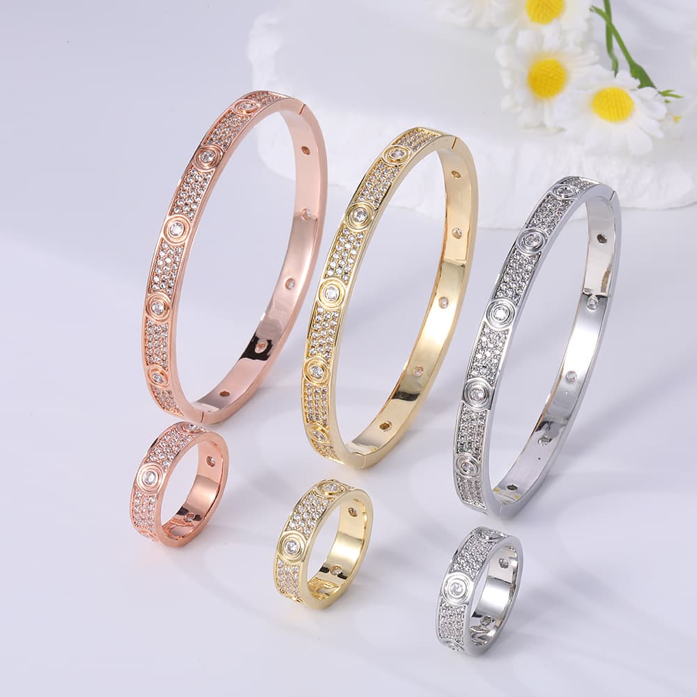 Three Row Diamond Star Bracelet For Women, Large Round Diamonds, Fully Inlaid Zircon Ring Bracelet, Rose Gold Hand Jewelry