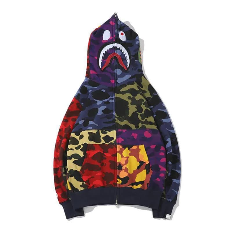 Sweat à capuche zippé en forme de requin pour homme et femme, veste camouflage tendance, sweat à capuche, polaire technique