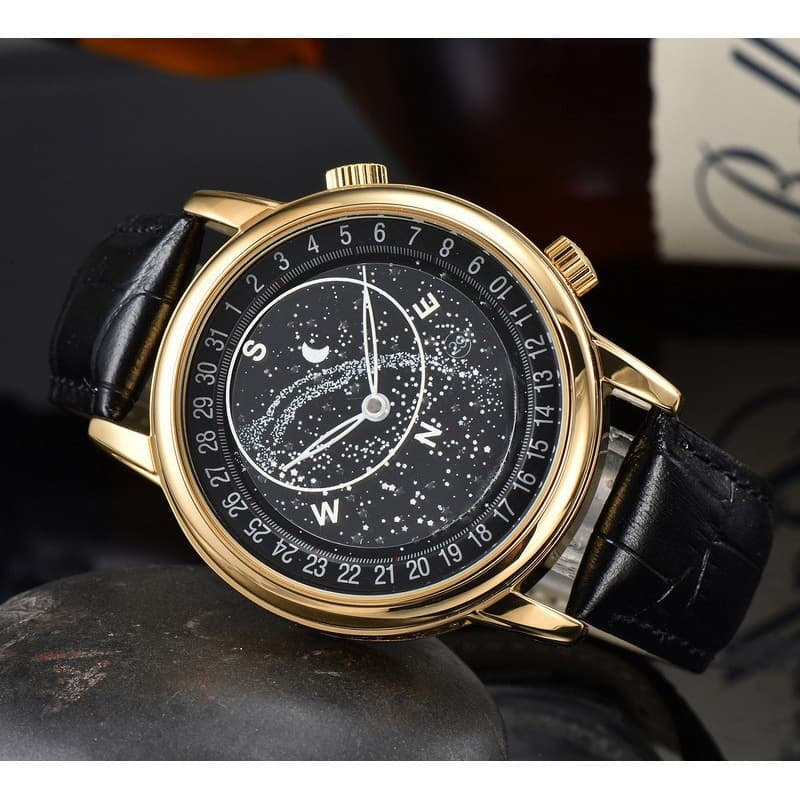 New light luxury men's high quality three hands belt quartz watch