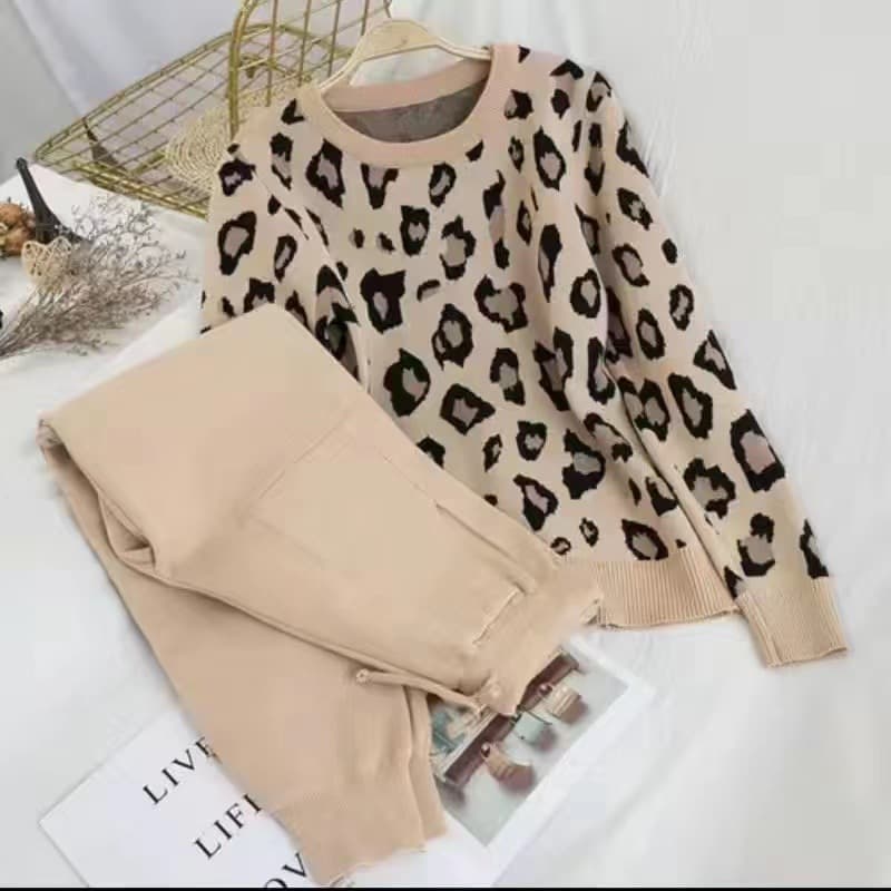 Women's Clothing Women's Knit Sweater & Harem Pants Set - Casual Two-Piece Outfit (Black/Khaki/Blue/Dark Khaki, S-XXL)