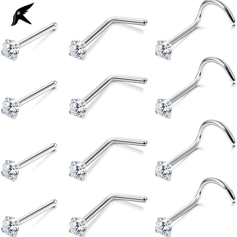Titanium Basic Stud 7-shape S-shaped Diamond Inlaid Zircon Ring Stainless Steel Piercing Nose Jewelry