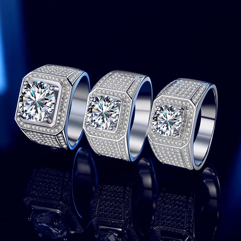 Silver Diamond Jewelry Fashion Moissanite Men's Ring Sterling Silver Starry Sky Wide Diamond Ring