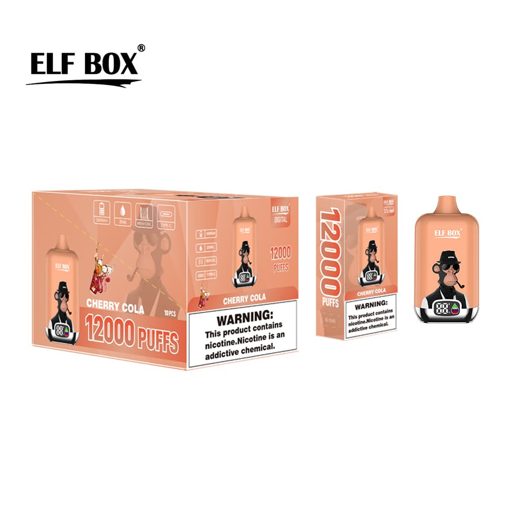 Kit de démarrage de cigarettes électroniques jetables à saveur fruitée, 12 000 bouffées, 500 mAh, affichage ELF BOX numérique, 1 pièce, 2 pi