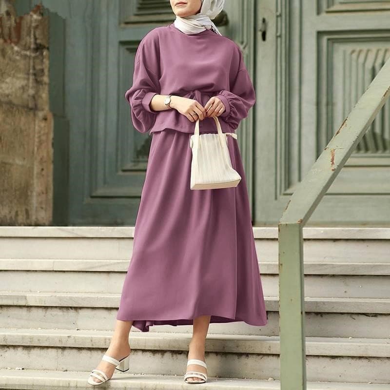 Women's Muslim Turkish Two-piece Lace-up Waist Temperament Commuter Suit