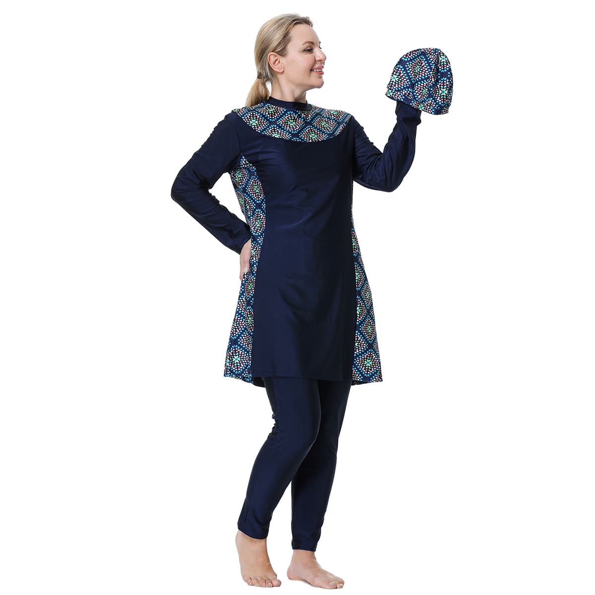 Muslim Swimwear Loose Large Size Obese Woman Conservative Swimsuit Muslim Hot Spring With Hat Print Swimsuit Set