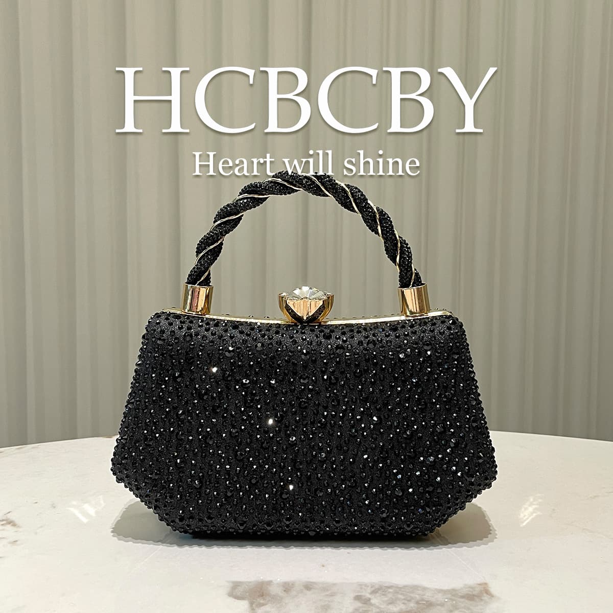 Black Shiny Double Sided Hot Diamond Rhinestone Clutch Bag Women's Fashionable And Elegant Evening Bag Handbag