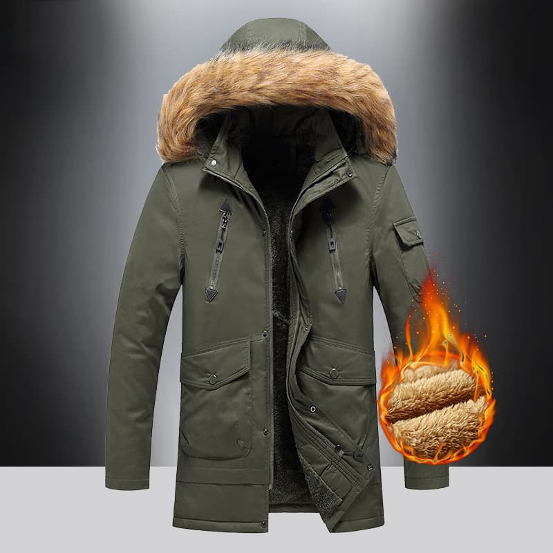 Winter Men's Velvet Thickened Cotton-padded Clothes, Medium And Long Loose Coats, Removable Caps, Windproof And Warm, Middle-aged Men's Cotton Clothes