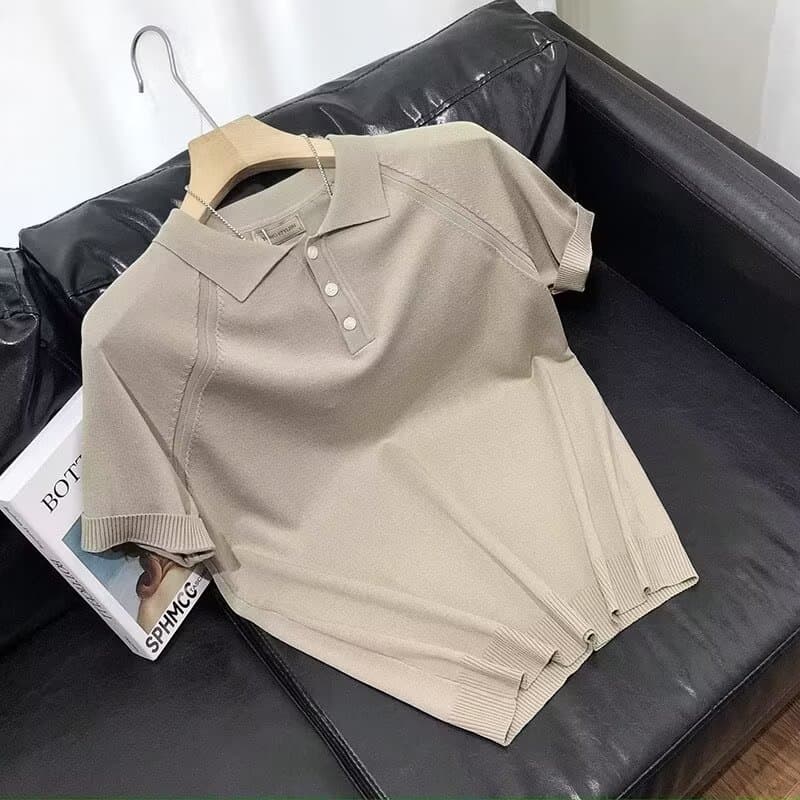 Men's Clothing 2024 summer lapel t shirt polo shirt men's short sleeved knitted sweater half sleeved youth slim shoulder stitching trend