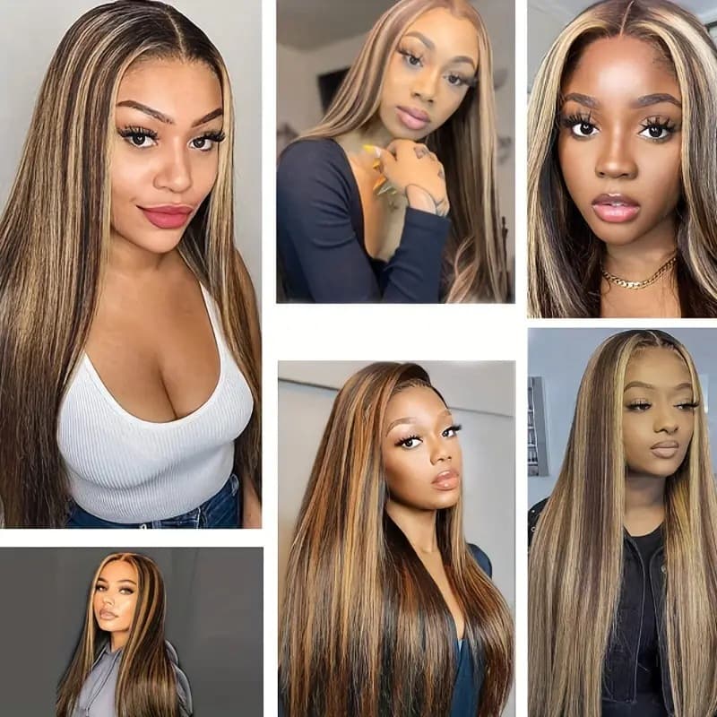 New Style Piano Colored Wig Center Parted Long Straight Synthetic Full Head Wig With Lace Trim