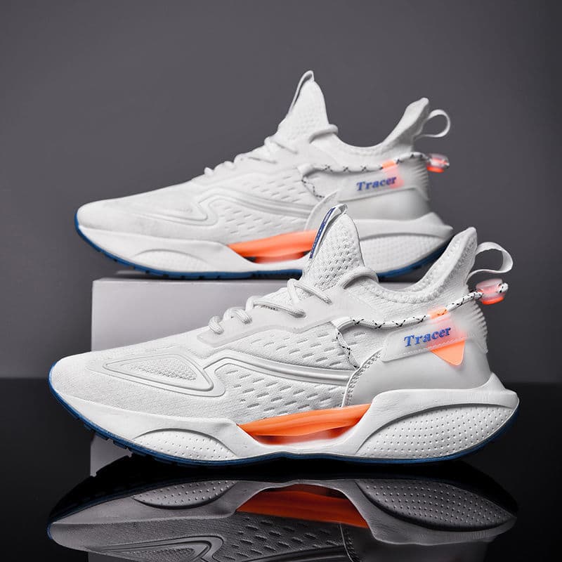 Large 2024 Spring and Autumn New Flying Weave Running Hollow Bottom Front Lace up Trendy Men's Casual Shoes