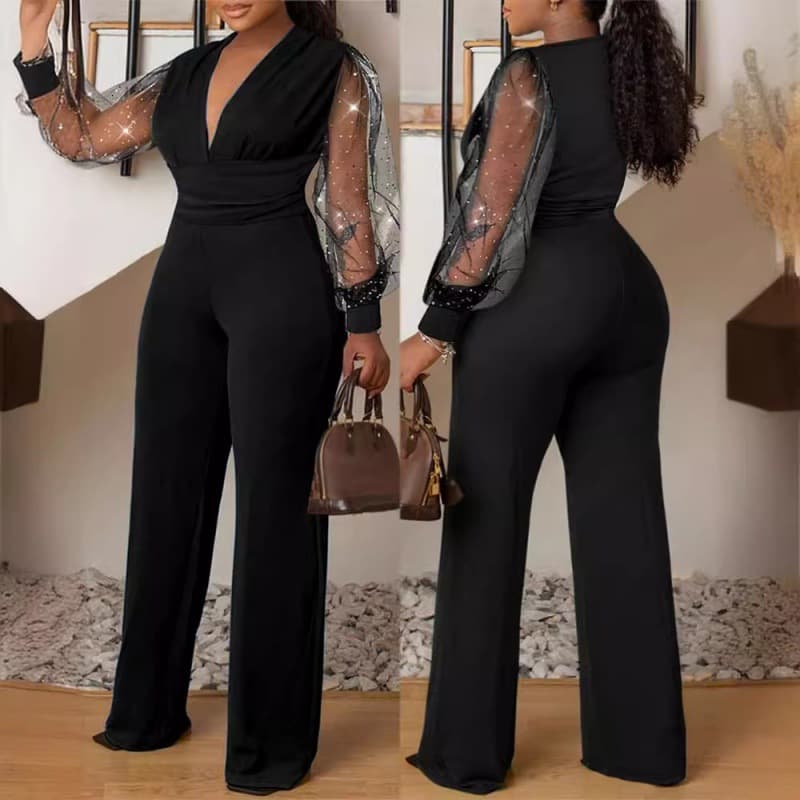Women's Mesh Splicing Slim Jumpsuit