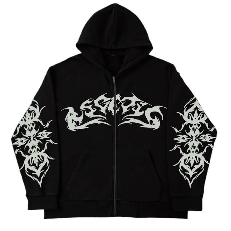 European And American Y2K Printed Sweater Zipper Cardigan Hoodie Street Style Loose Baggy Autumn And Winter Coat Tide