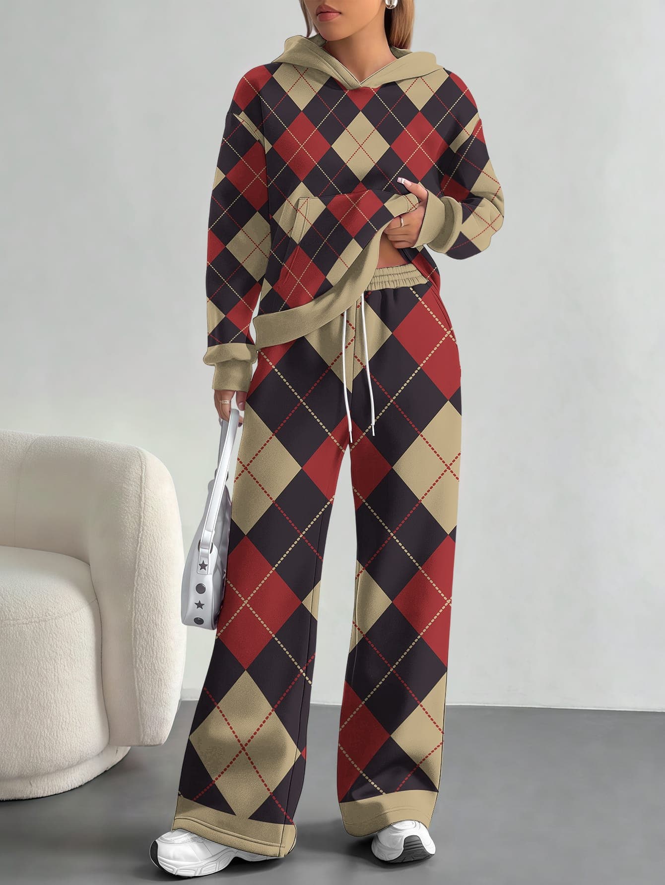 Basic 2025 New Striped Lipstick Printing Foreign Trade Comfortable Fashion Casual European And American Women's Suit