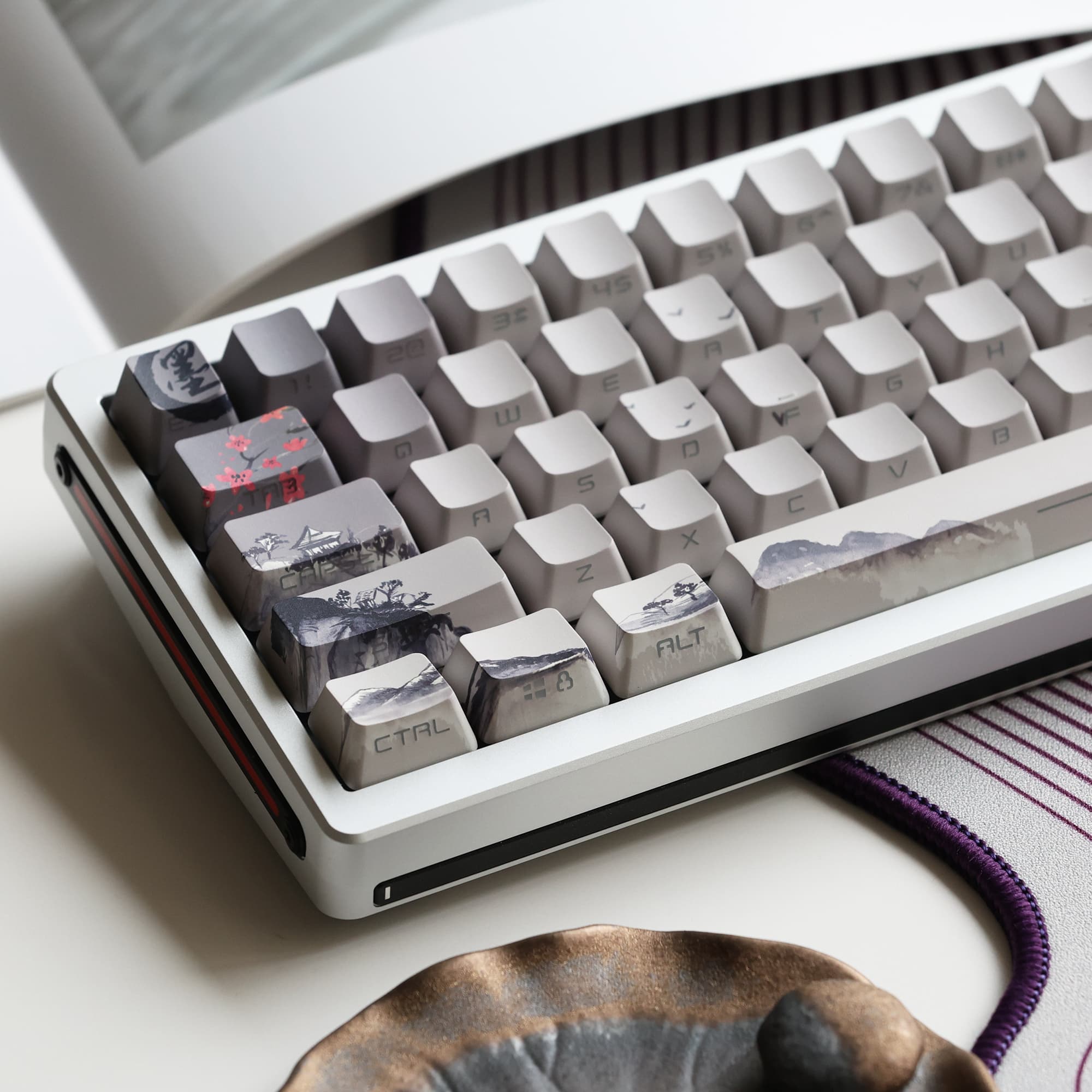 Jkdk Ink Landscape Side Carved Transparent OEM Key CAP 68 75 84 87 98 8.0 Wooting Nical Keyboard