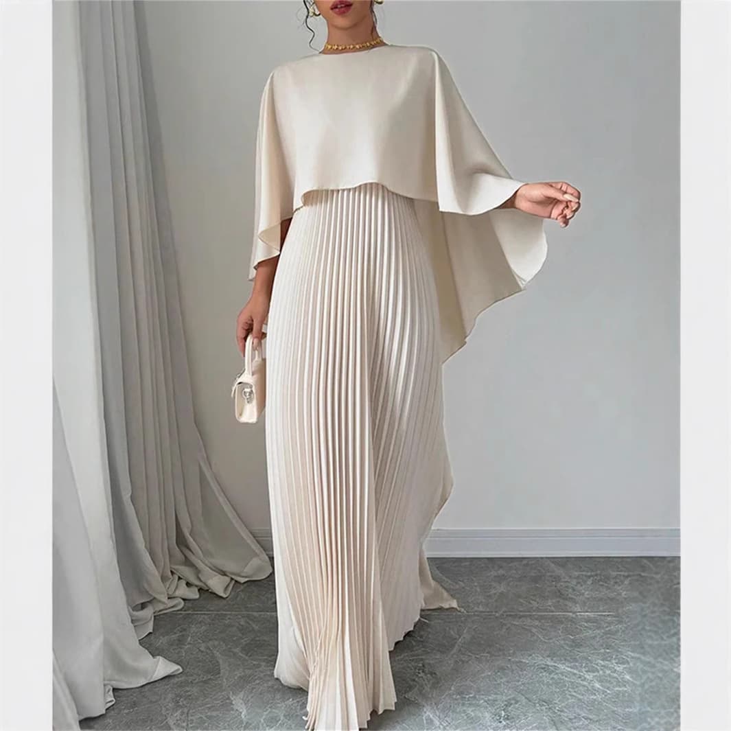 Women's Clothing Fashion Loose Bat Sleeves Pleated Irregular Elegant Dress Long