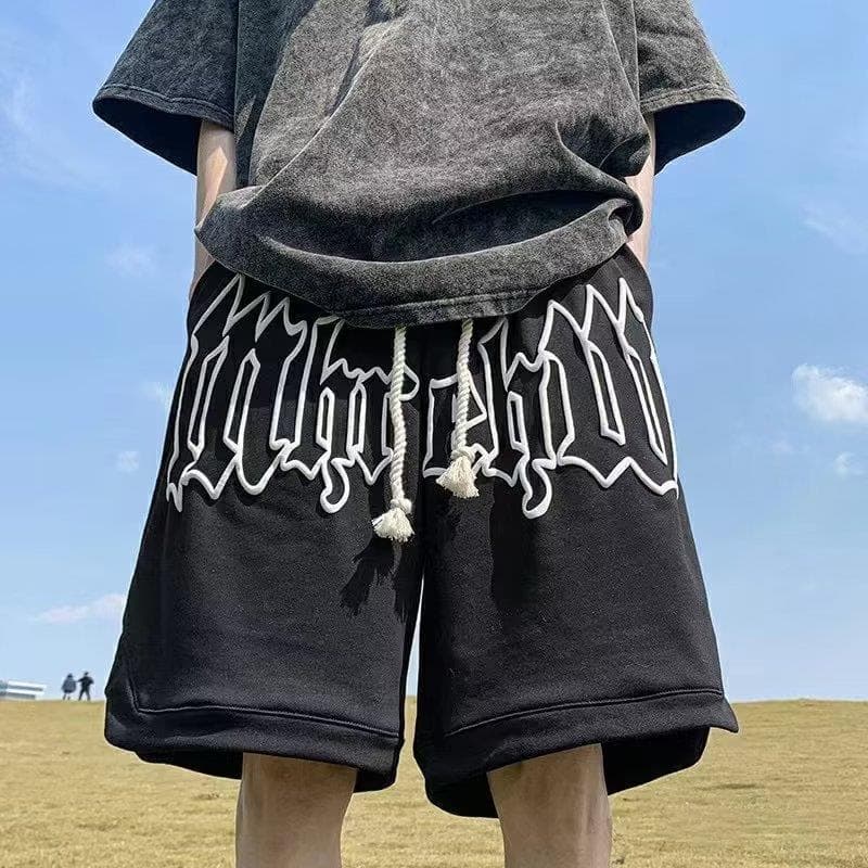 Men's Clothing retro distressed letters sports hip hop high street casual all match pants summer men's youth basketball shorts
