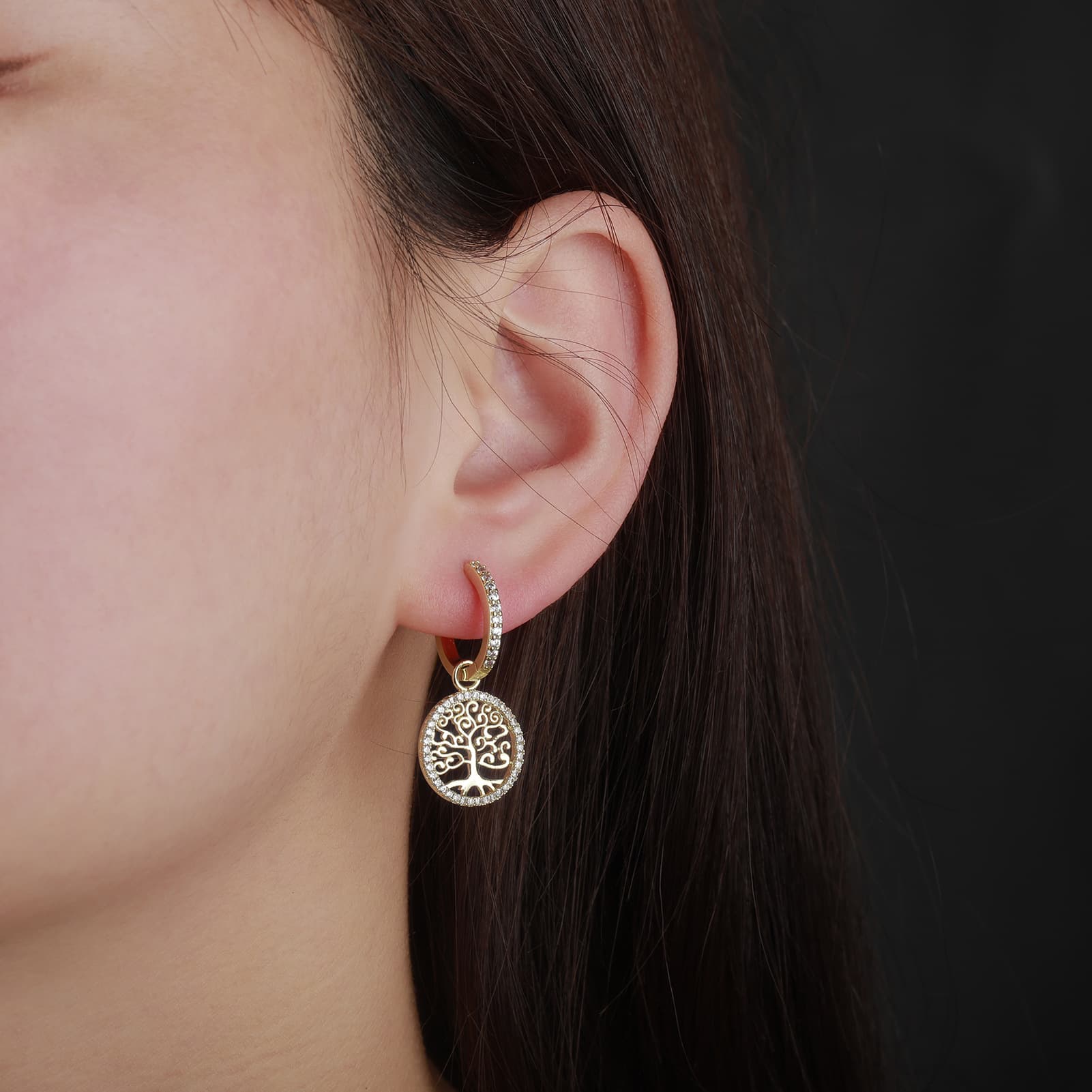 Hot Style Earrings For Women, Round, Simple, Hollow, Creative, Lucky Tree Earrings, Ladies Earrings, Versatile, Personalized, Gold And Jewelry