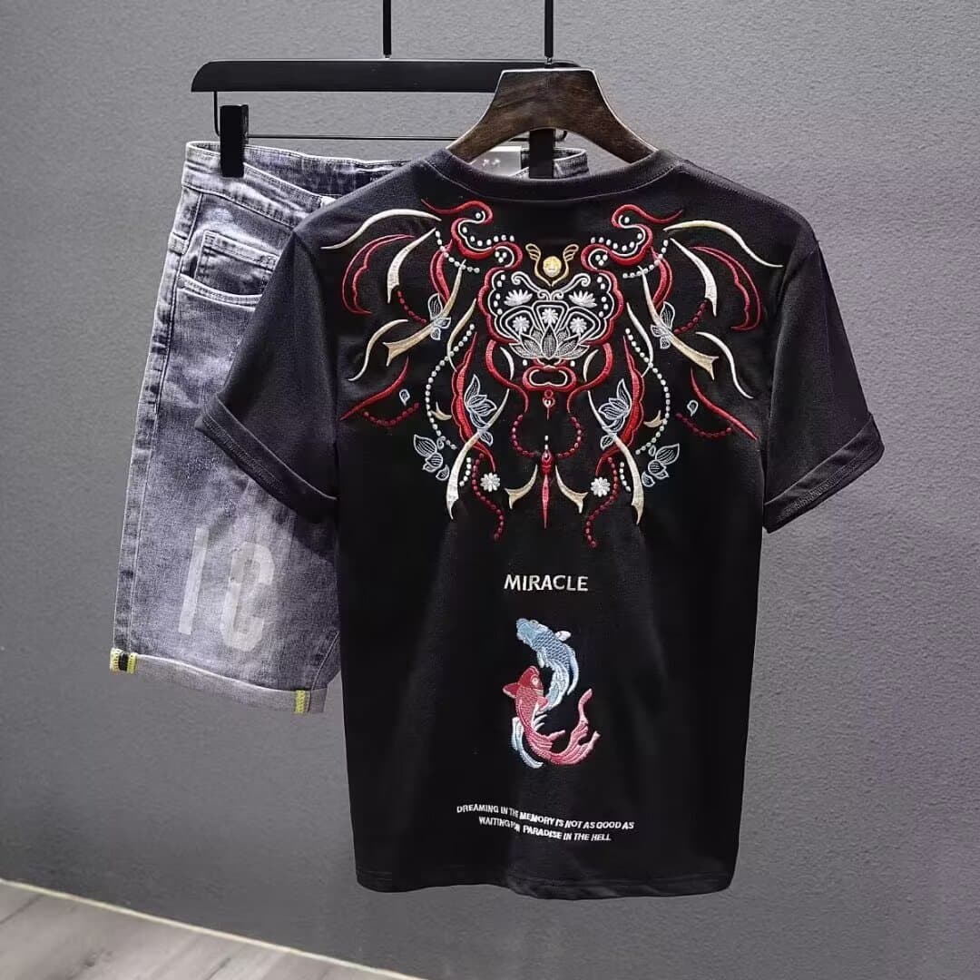 Men's Clothing Trendy Solid Color Printed Short Sleeved Young Men's Round Neck Half Sleeved Versatile T Shirt