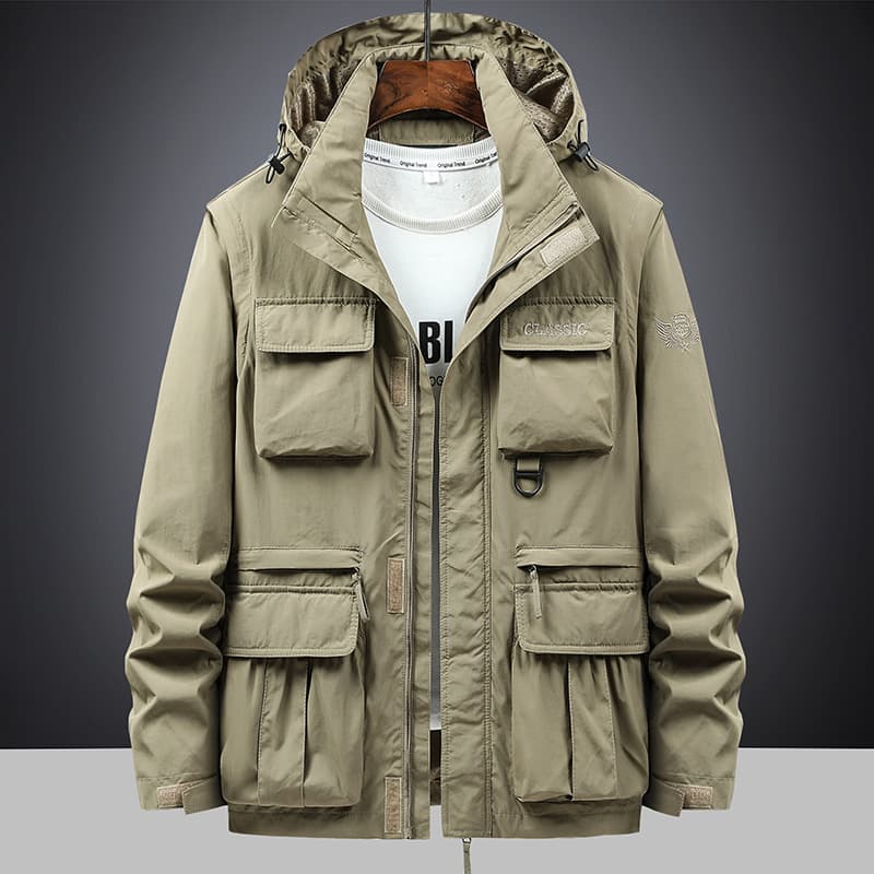 Removable Sleeve Jacket Men's New Spring And Summer Outdoor Windproof Jacket Loose Large Size Casual Multi-pocket Tooling Jacket