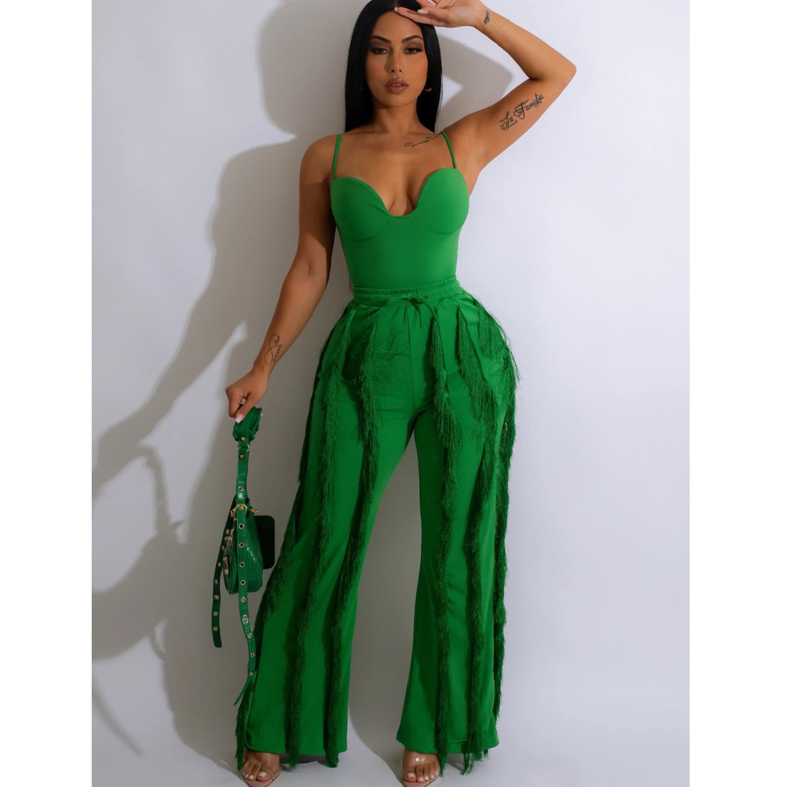 Women's Trendy Tassel Two-Piece Set Solid Color Outfit Flowy Comfort Casual Chic Looks