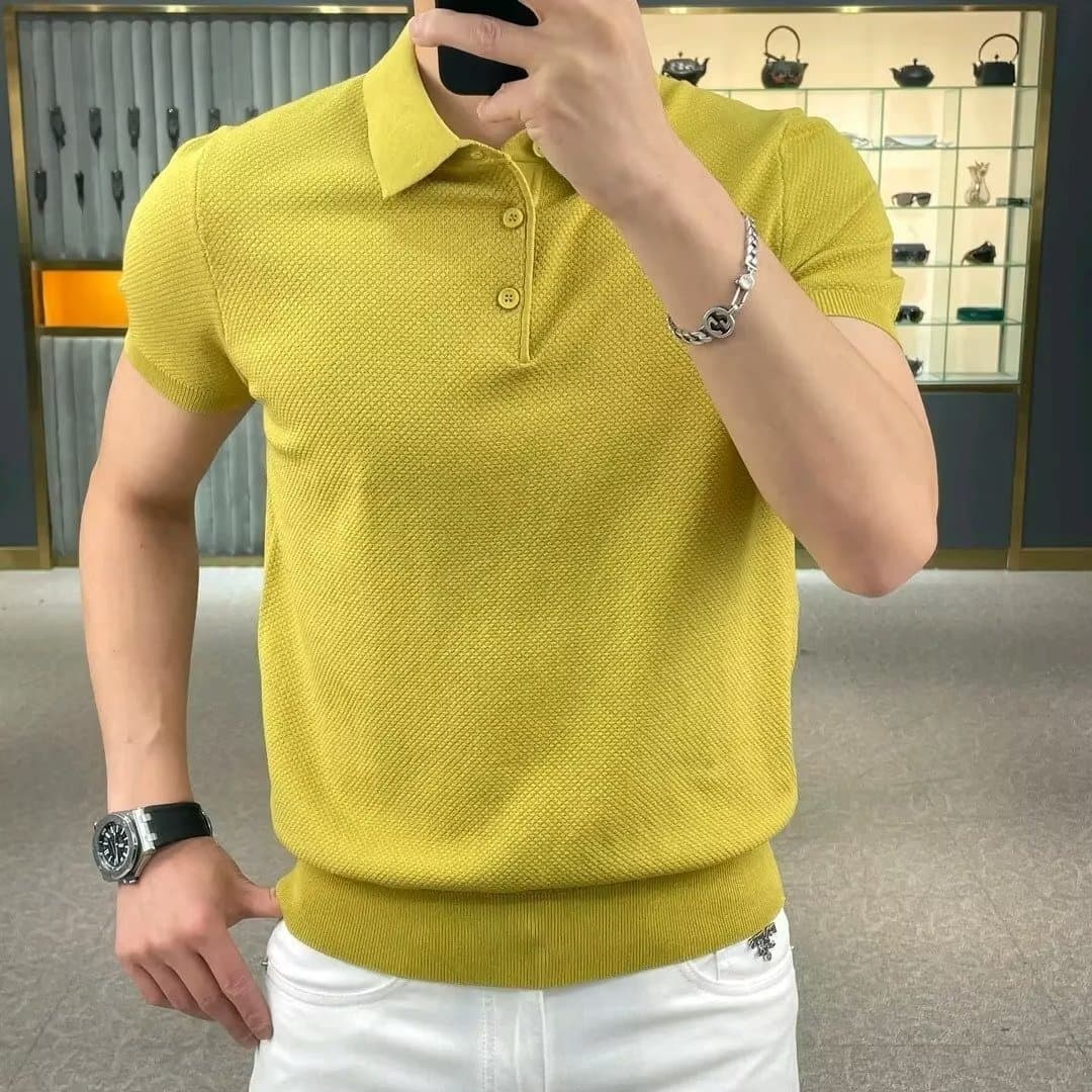 Men's Clothing New Summer Personality Solid Color Simple Sweater Half Sleeve