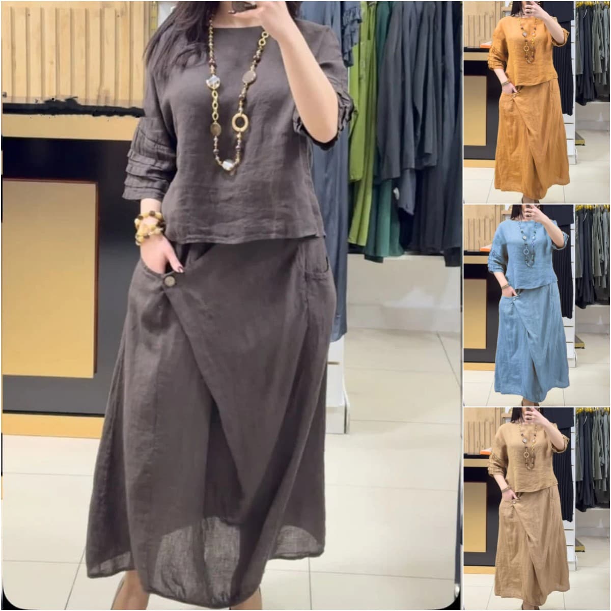 Women's Clothing Casual Solid Color Loose Skirt Two Piece Set