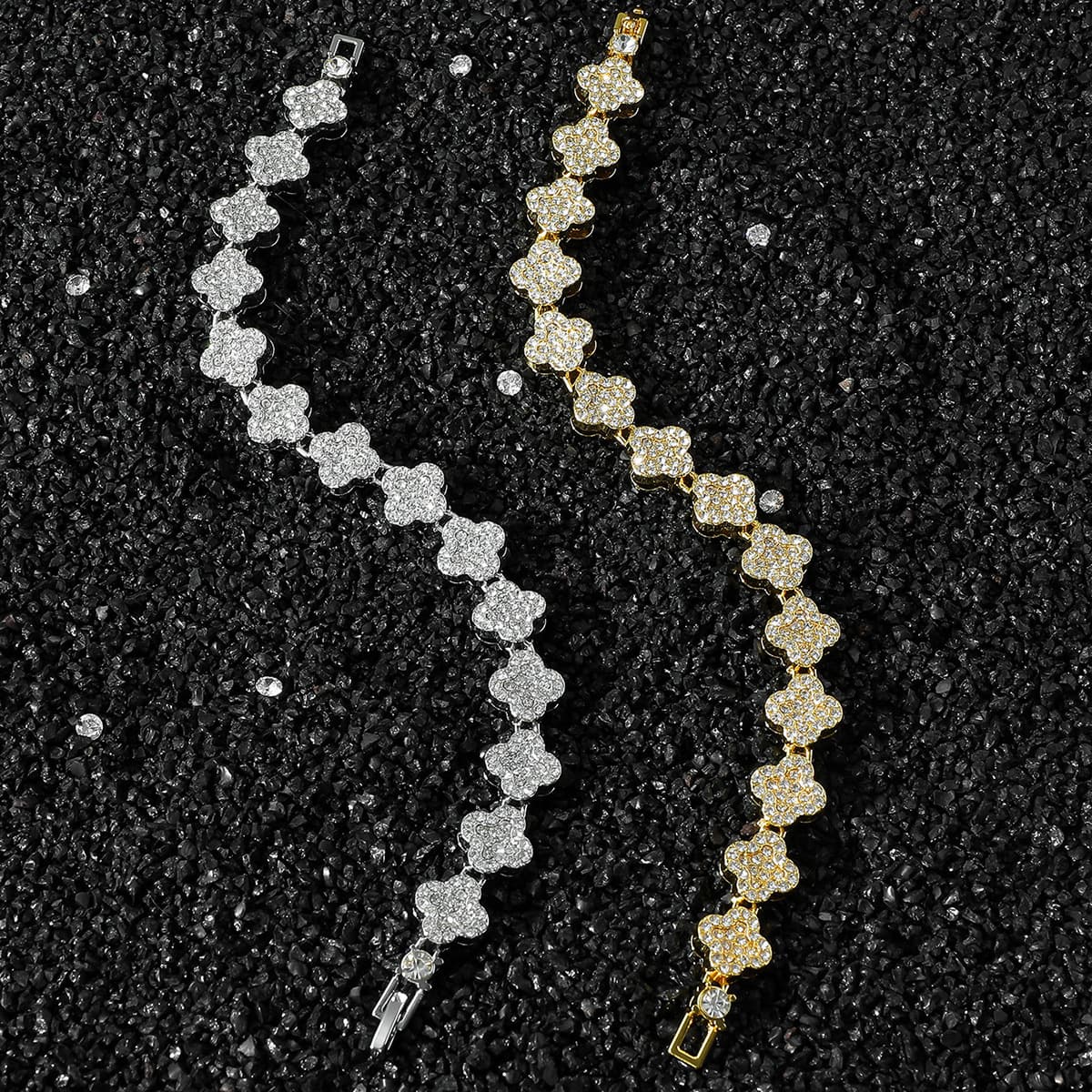 European And American Men's Hip-Hop Style Full Diamond Square Splicing Chain Bracelet