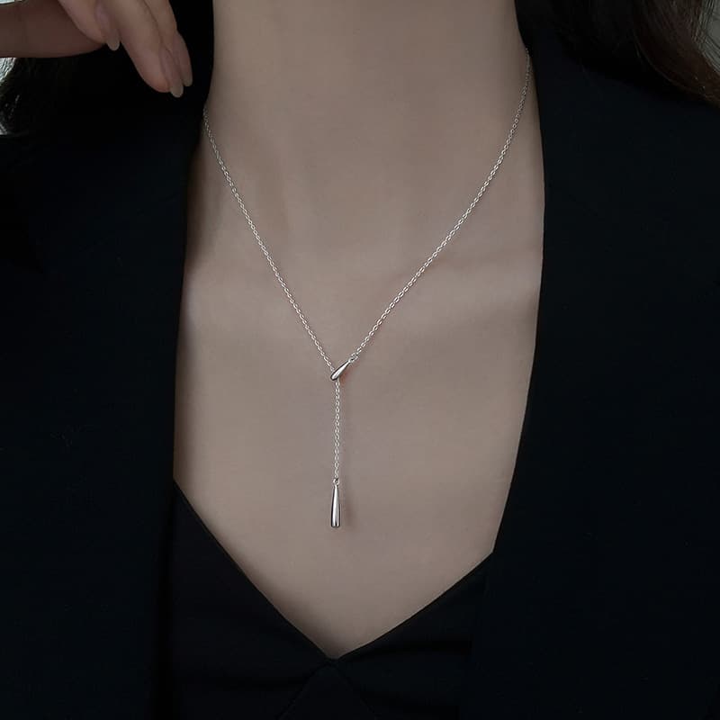 925 Silver Plated Water Drop Collarbone Chain Niche Design Korean And Japanese Light Luxury High-end Necklace For Women