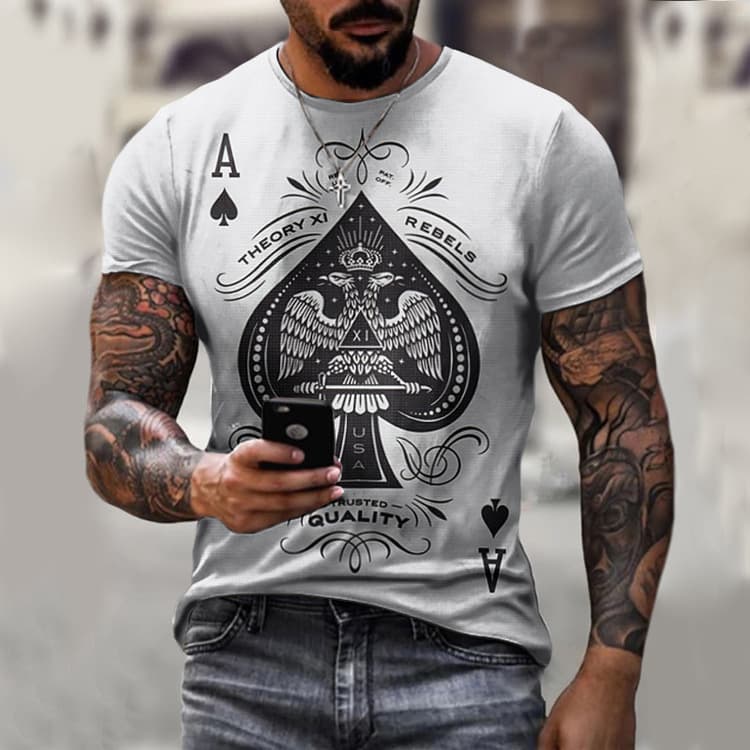 Men's T-shirt Personalized Loose Casual New Style Playing Card Printing Men's Top T-shirt Large Size
