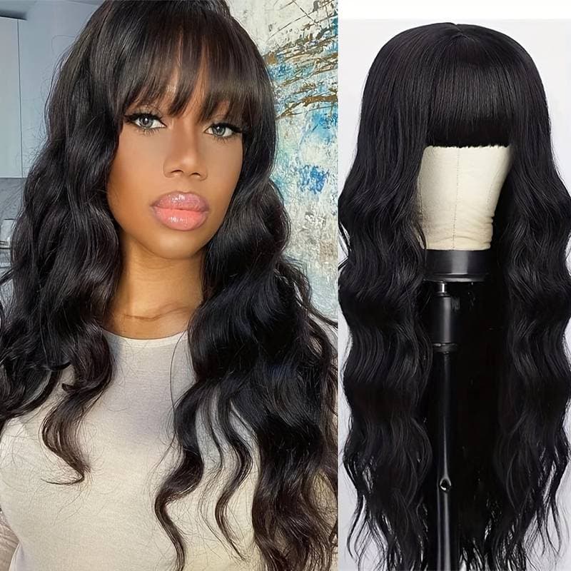 Synthetic Hair Body Wave Full Machine Made Wigs None Lace Wig