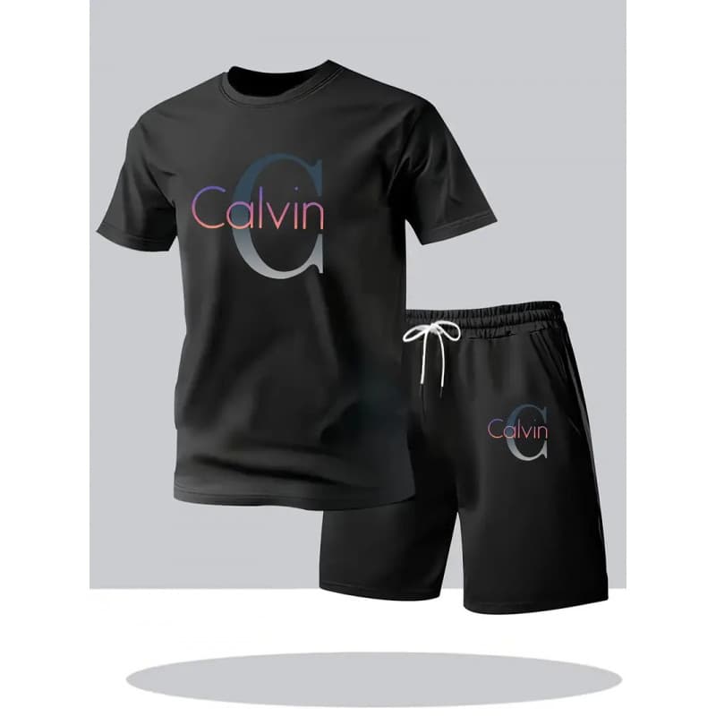 Ensemble t-shirt et short de sport tendance pour homme, imprimé décontracté, manches courtes.