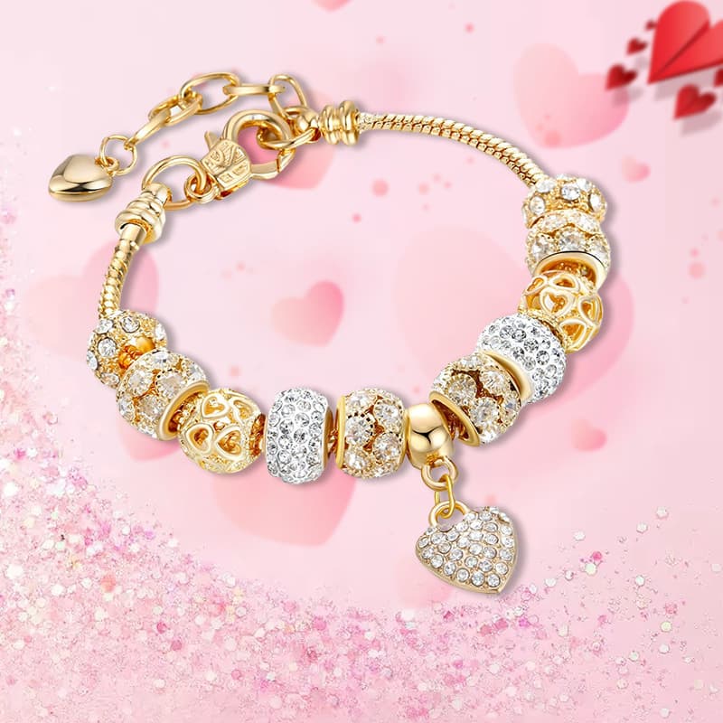 Family Live Broadcast Full Of Dia Love Gold Snowflake Zircon Barrel Bead Bracelet