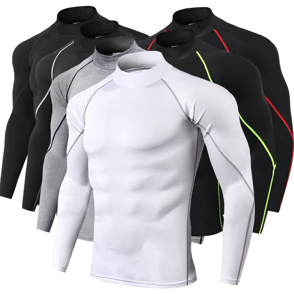 2025d Men's High Neck Fitness PRO Sports Running Long Sleeve T-Shirt Autumn Winter Elastic Quick-Dry Stand Collar Sweatshirt
