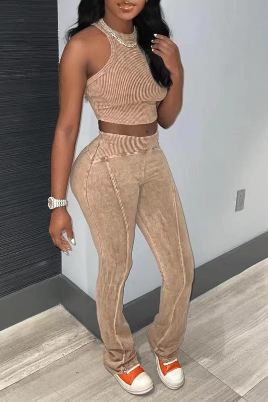 Women's splicing printed distressed two-piece vest and trousers for women in multiple colors