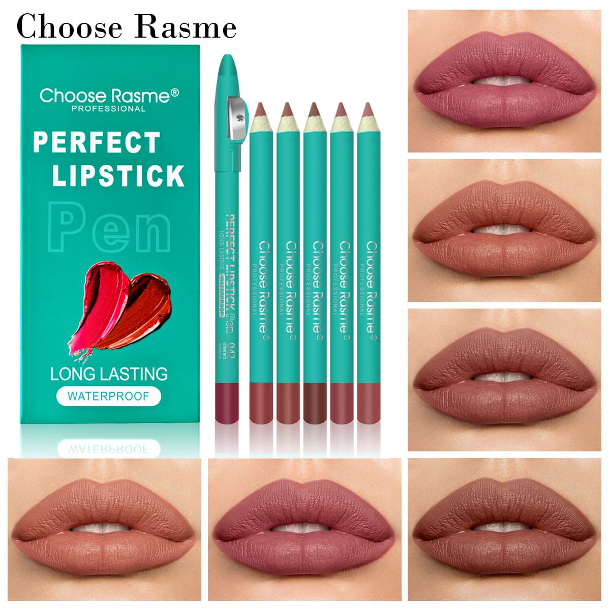 Choose Rasme 6 color mixed lipstick pen non stick cup with pencil sharpener thick rod lip liner set