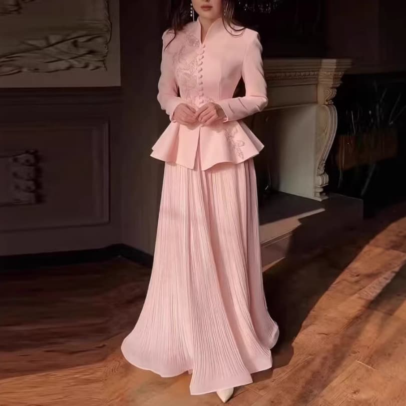 Women's Clothing Handmade Beaded Two Piece Set Court Style Full Skirt With Back Tie Heavy Duty Fashion Muslim Clothing