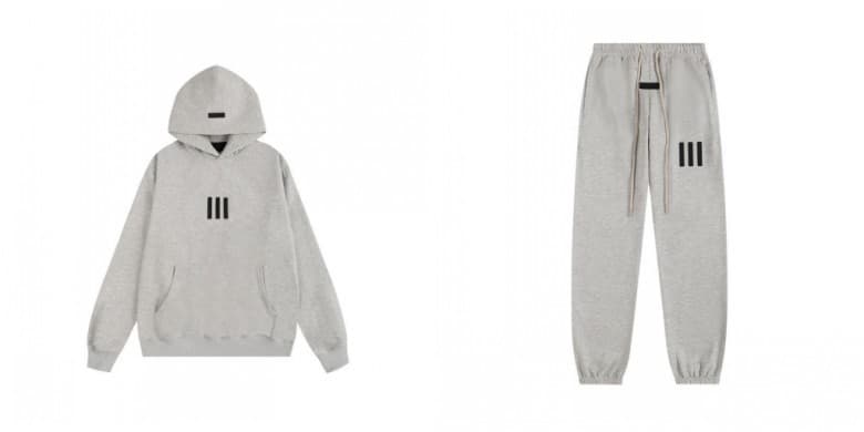Sweat-shirt ample à double ligne FOG ESSENTIALS Saison 8 avec lettres floquées au dos, en éponge à capuche